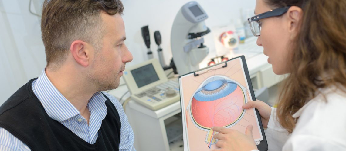 man with glaucoma consulting ophtalmologist for examination